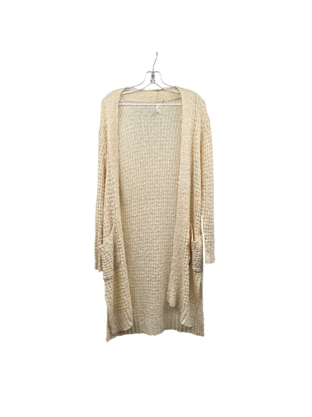 L Love Womens Open Crochet Cardigan Duster Open Cream Size Medium Pockets